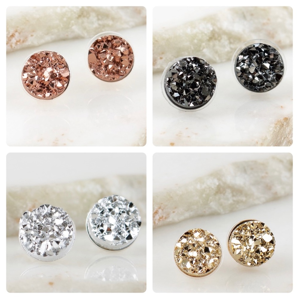 Round Druzy Stud Earrings in 4 Colors